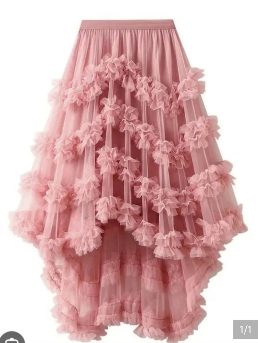 Rose Ruffled Tiered Mesh Highlow Skirt - Picture 1 of 1